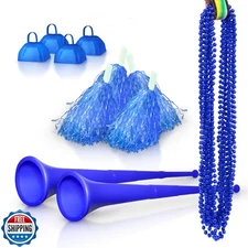 Windy City Novelties Blue School Spirit Cheerleader Kit – 4 Cowbells, 4 Pom-P