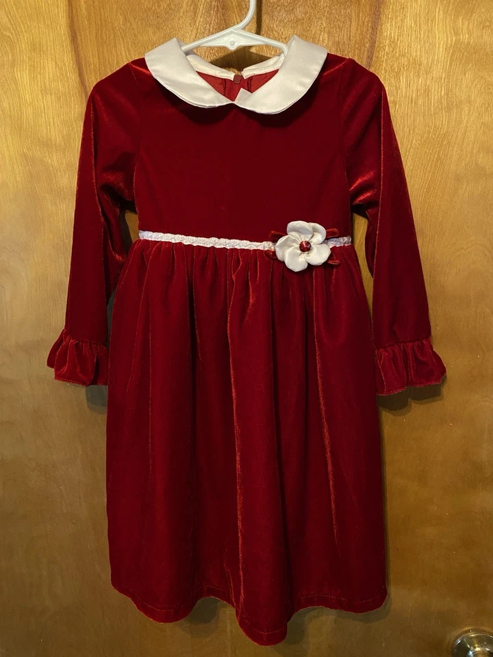 De Colección Niñas Rojo Terciopelo Formal Navidad Vacaciones Vestido Flor Estrás Corbata 2T/3T Foto 2 de 4