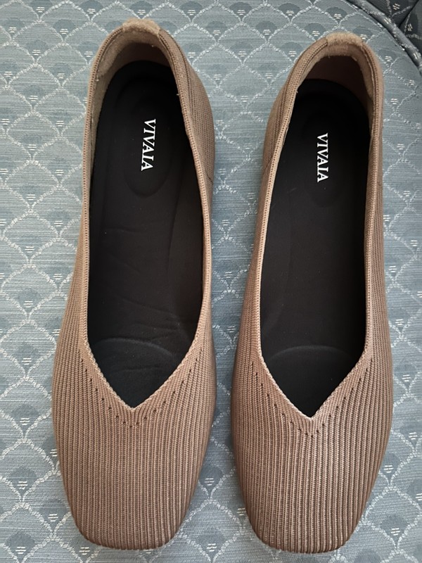Vivaia Square-Toe Margo Flats, 41.5 Wide, Dark Tan/ Lt. Brown, Washable, New!