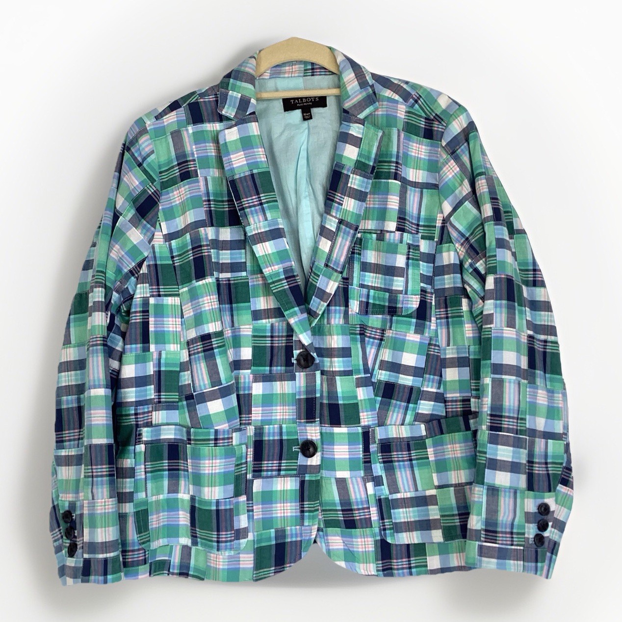 Talbots Madras Blazer Plaid Patchwork Fully Lined… - image 1