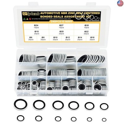 Siptenk 245 PCS Automotive Self-Centered Bonded Sealing Gasket Assortment