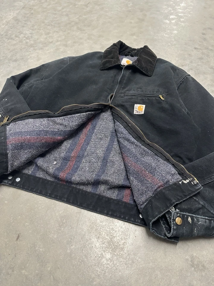 J001 BLK distressed Carhartt Detroit Jacket, Size medium, MADE IN USA - Image 3 of 4