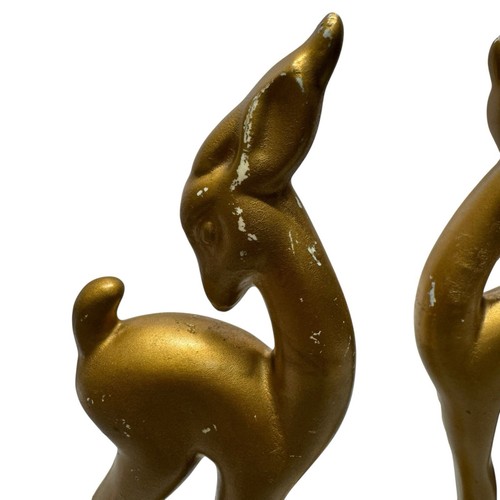 Set Of Deer Vintage Figurines Stature Art Deco Gold Color 12" MCM Deer Couple - Picture 12 of 14