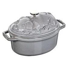 Staub Cast Iron 1.1 qt, Oval, Pig Dutch Oven, Graphite Grey