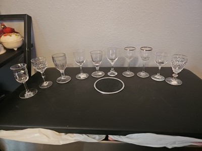 Set of 10 Different Cordials Shot Glasses With Stems 