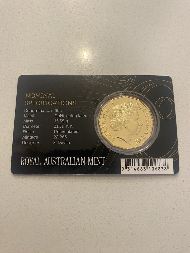 Royal Australian Mint 2015 50c 50th Anniversary CuNi Gold Plated ...