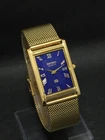Vintage GP Seiko Slim Tank Quartz Men's Blue Face Dress Watch-Free DDP Shipping