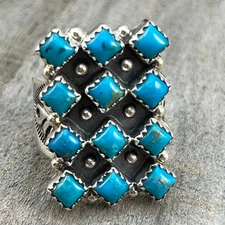 Size 8.5 Blue Kingman Turquoise Ring Sterling Silver handmade Verley Betone 542