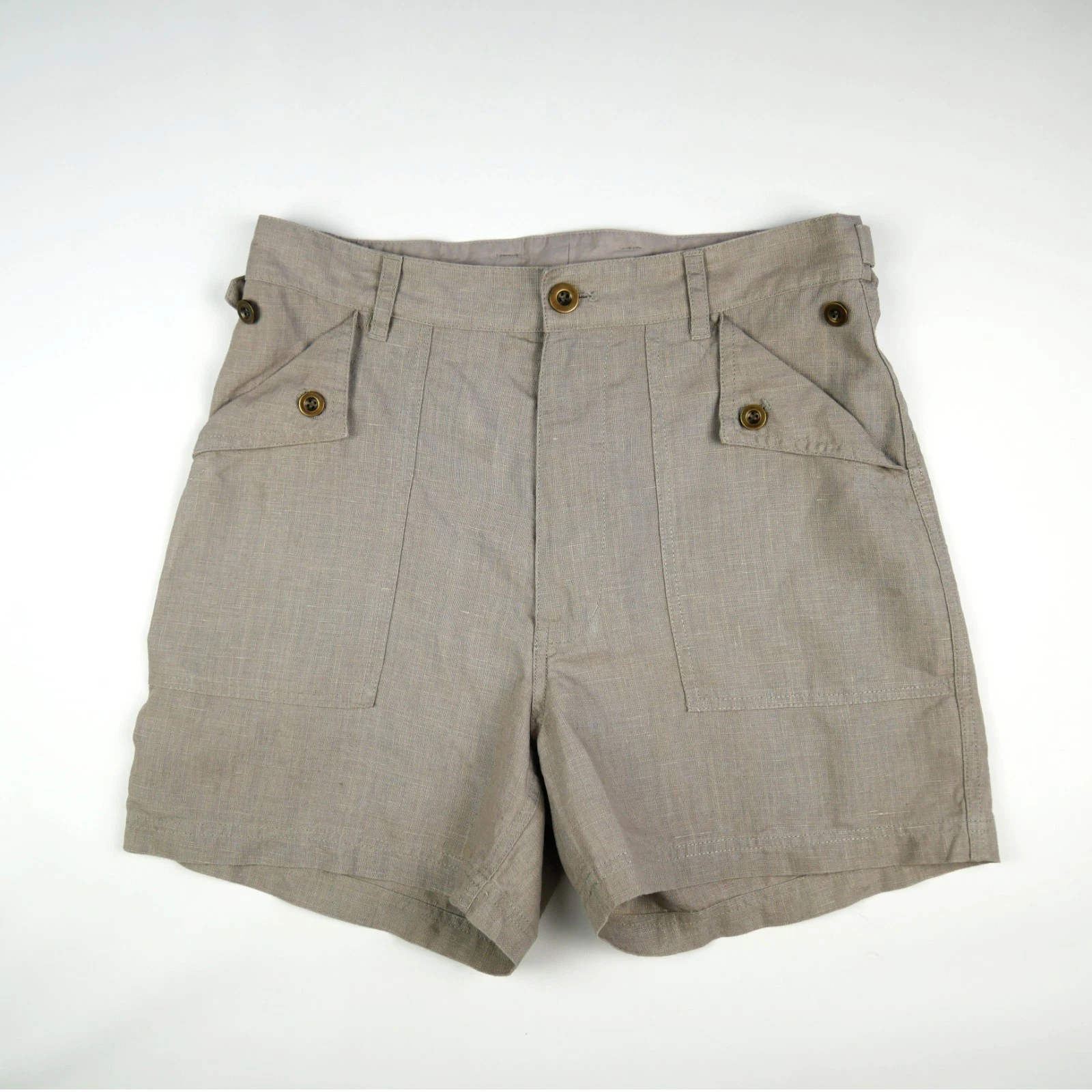 vintage 2000s y2k 90s womens high waist beige linen shorts pants medium 10 12