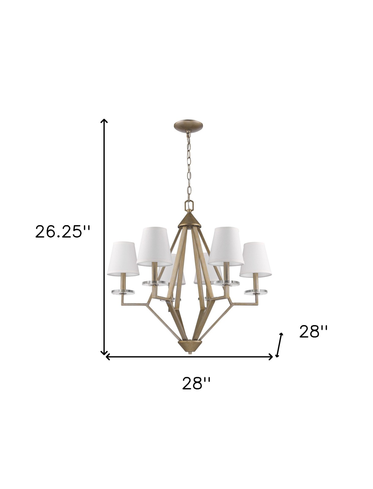 Gold Candle Style Six Light Metal and Crystals Dimmable Chandelier With White...