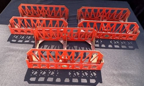 3 Antique Prewar Lionel #270 Metal Bridge Red Pedestrian Walkway Single Span VTG