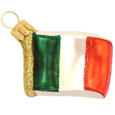 MINI IRELAND INTERNATIONAL FLAG EUROPEAN BLOWN GLASS CHRISTMAS TREE ORNAMENT