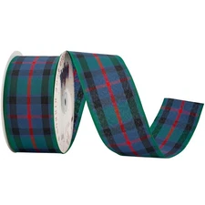 Flower of Scotland Tartan Ribbon 2.5 inch with 25 Yards Gingham Check in Gree...