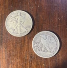 2 WALKING LIBERTY 50c HALF DOLLARS CIRC. 90% SILVER  1943 & 1943D