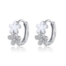 Solid 925 Sterling Silver CZ Flower Hoop Earrings for Women Teen Girls Double Fl
