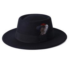 Classic Fedora Hats for Women Flat Top Hat for Men Pork Pie Hat Wide Brim Chu...