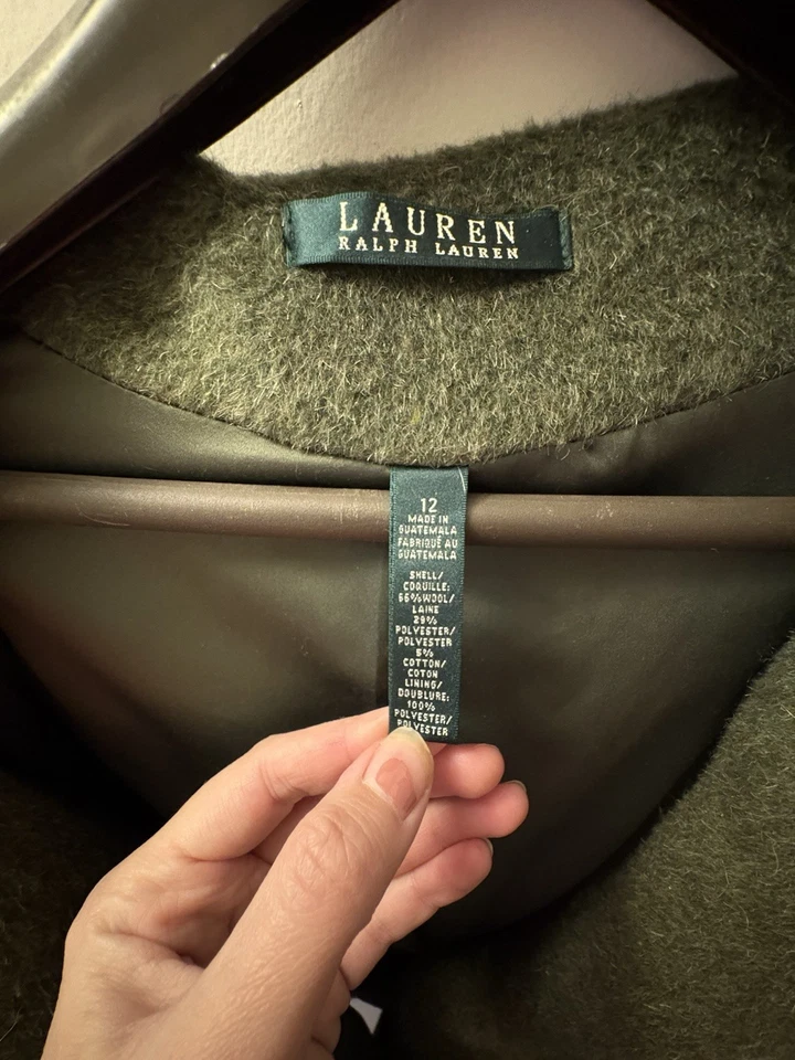 Casaco de lã verde madeira Lauren Ralph Lauren com acabamento bordado aplique - Imagem 4 de 4