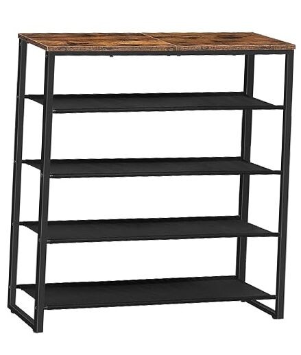 5-Tier Rustic Brown & Black Shoe Rack 29.5x11.2x29.5 Inches