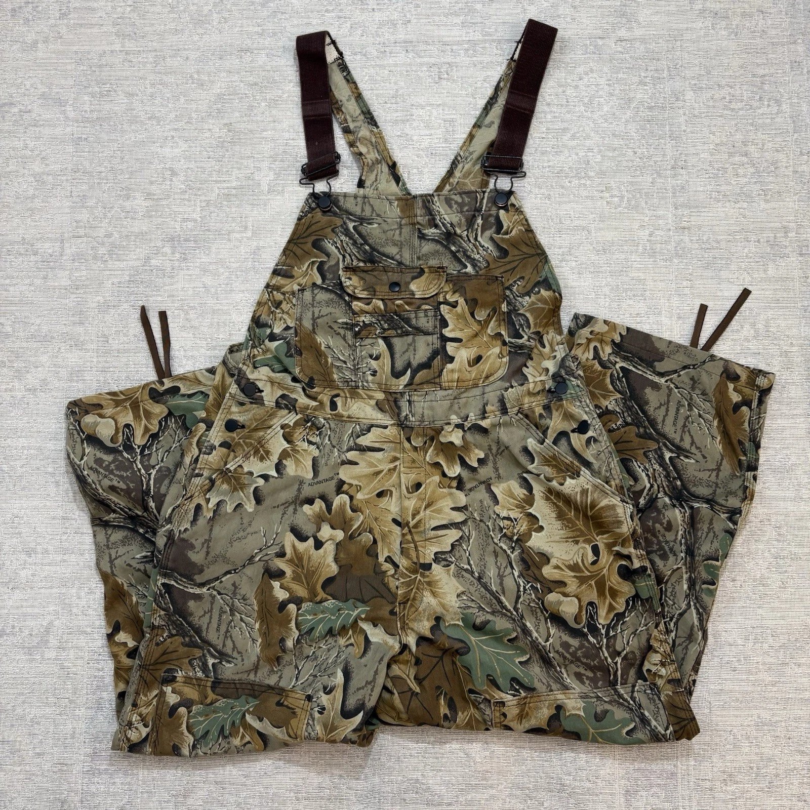 RedHead Bib Overalls Men’s Large Camo Hunting Workwear Outdoor Snow Brown Vtg