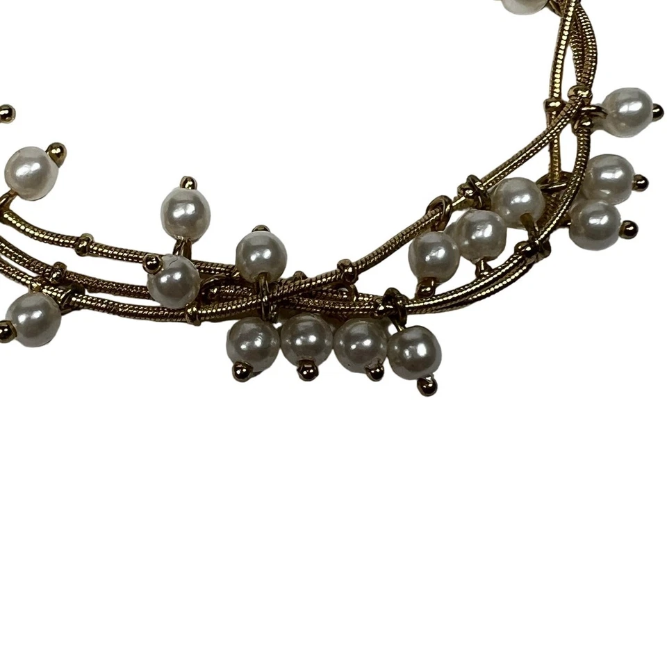 Pulsera colgante Anne Klein tono dorado cadena triple cadena imitación perla moda  Foto 4 de 4