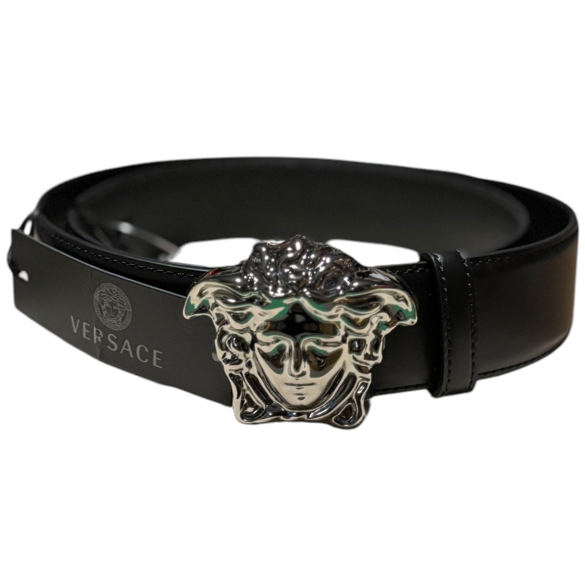 Versace La Medusa Greco Patent Leather Belt | Black | Sizes: 85