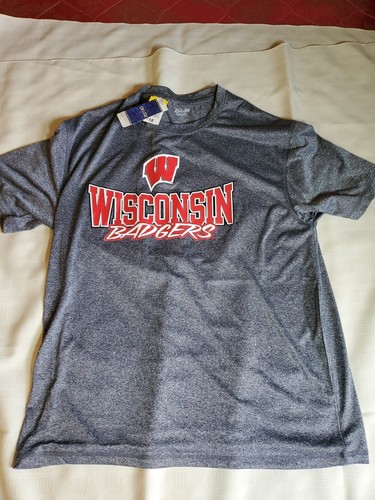 Wisconsin Badgers Shirt Mens Large Gray Short Sleeve Heat Gear Under Armour - Picture 1 of 7