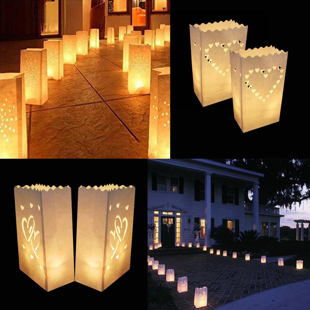10 Paper Bag Lantern Outdoor Party Festive Tealight Candle Wedding Party Decor