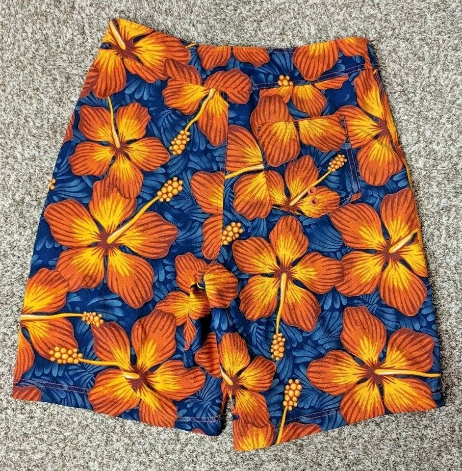 Bañador BKE Húmedo Para Hombres 32 Board Shorts Patrón Floral Naranja Azul Sin Forro Foto 4 de 4