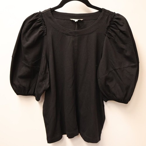 Madewell Puff Sleeve Tee Jet Black Raw-edge ruffle trim 100% Jersey Sz S - Picture 5 of 11