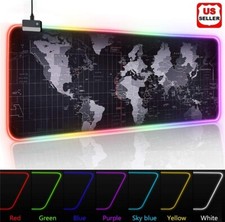 RGB LED Extra Large Soft Gaming Mouse Pad Oversized Glowing World Map 31.5x12''