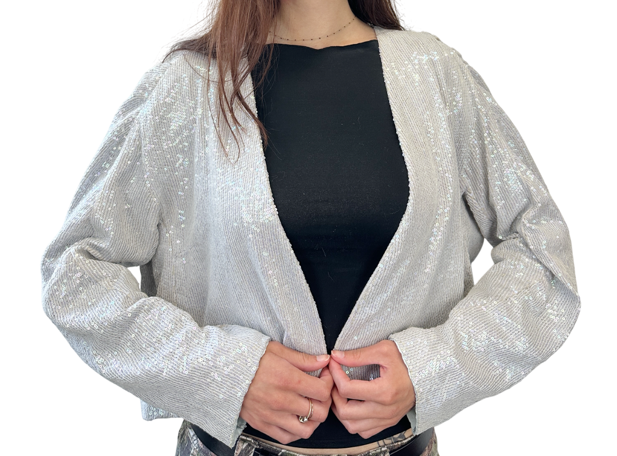 DRIES VAN NTEN シルクジャケット DRIES VAN NOTEN Iridescent Sequin Silk Open Front Cropped Jacket