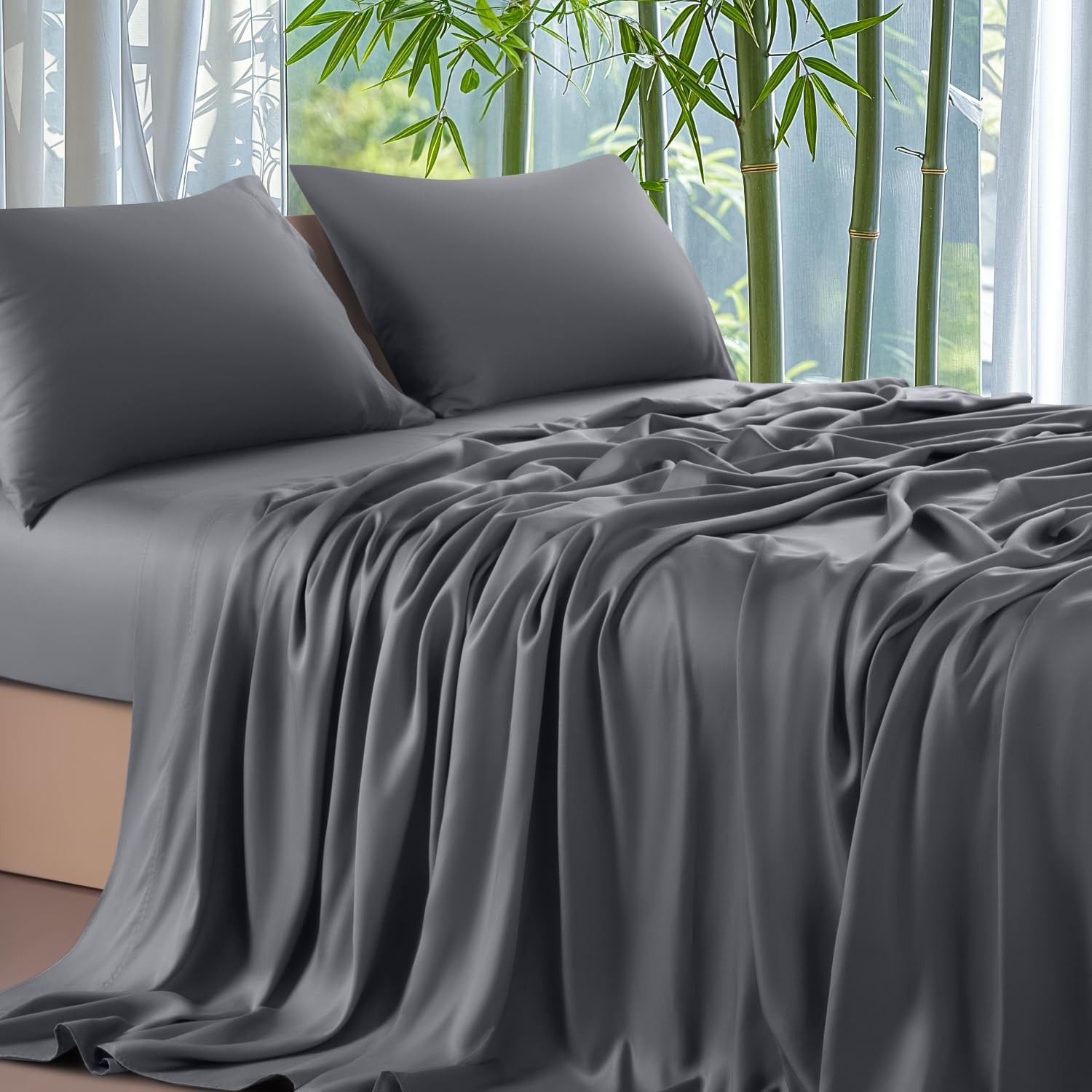 100% Viscose Derived from Bamboo_ Sheets Queen Size 4Pcs - Ultra Cooling & Silky