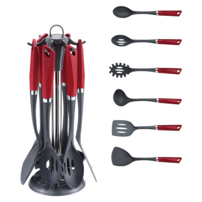 Michelino 7-teiliges Küchenhelfer-Set im edlen Design Utensilienset Rot-Matt