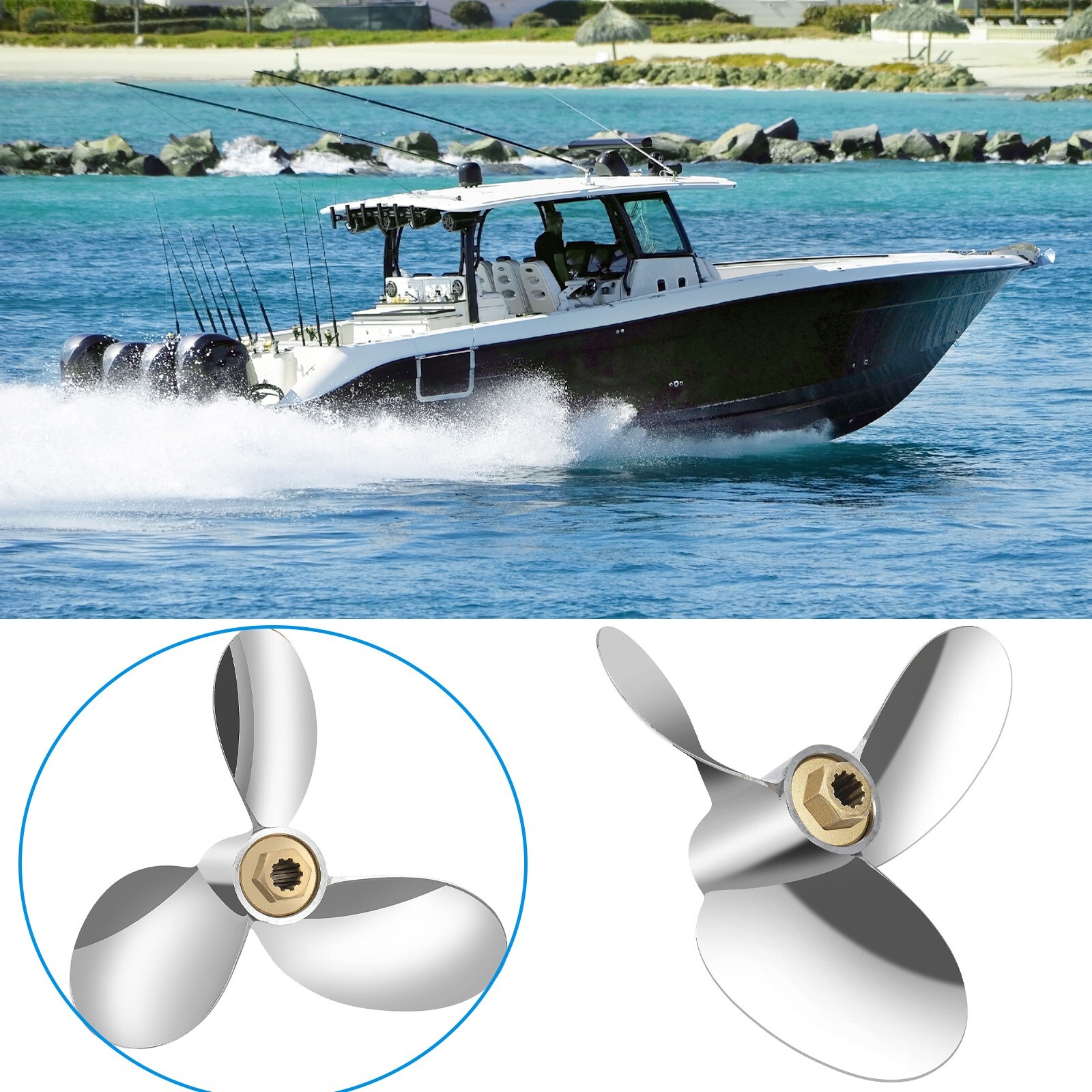 10.38x18p Chopper Boat Propeller for Mercury/Yamaha/Tohatsu 20-30HP 10 ...