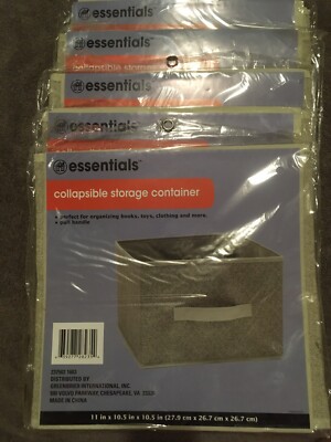 Lot Of 5 Essentials Tan Collapsible Storage Container with Handle, 11x10.5x10.5