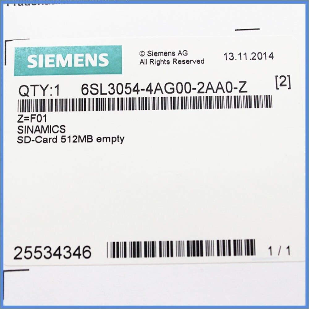 6SL3054-4AG00-2AA0-Z F01 New SIEMENS SINAMICS SD Card 512MB 6SL3054-4AG00-2AA0-Z F01 New SIEMENS SINAMICS SD Card 512MB