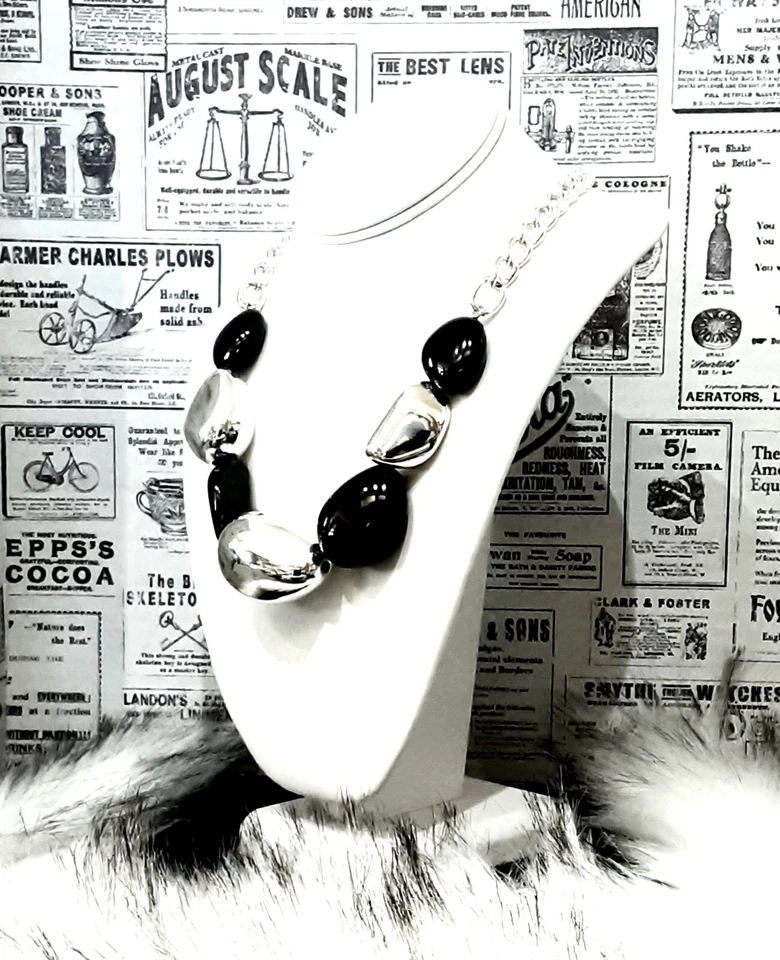 RLM Soho Lucious🍭Lucite Cuentas de Metal Tono Plata 8.5"L Collar 1"L Pendientes Jy2 Foto 2 de 4