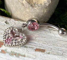 Heart Crystal Explosion Pink Gem Belly Ring Navel Piercing Pierced Naval