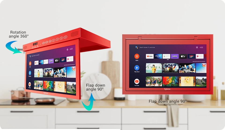 15.6" Televison for Kitchen Under Cabinet TV 1080P  LED Clock Alarm Clock Red - Image 4 of 4