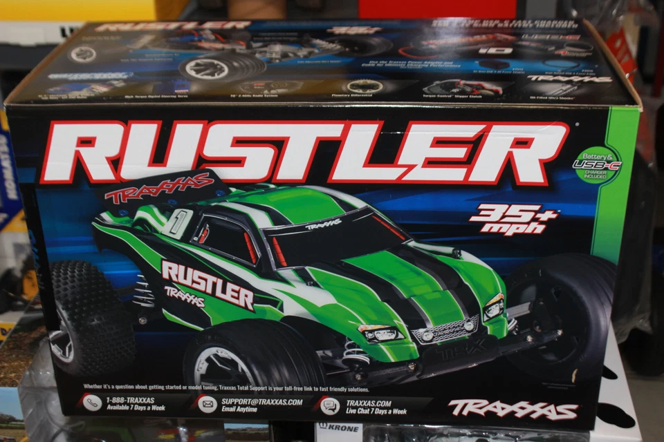 Traxxas 37054-8 Rustler Vert Stadium Truck Tq 2,4 GHZ 1:10 Neuf Emballage + Akku - Photo 3/4