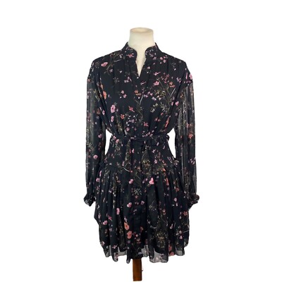 American Eagle Womans Floral Boho Dress Size S Black Long Sleeve Belted  Prairie | eBay