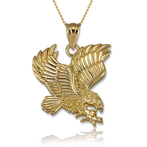 Solid Gold American Eagle Pendant Necklace – 10K & 14K Yellow, White, Rose Gold - Picture 11 of 23
