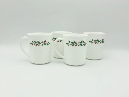 4 CORELLE  WINTER HOLLY CHRISTMAS COFFEE CUPS MUGS EXCELLENT!