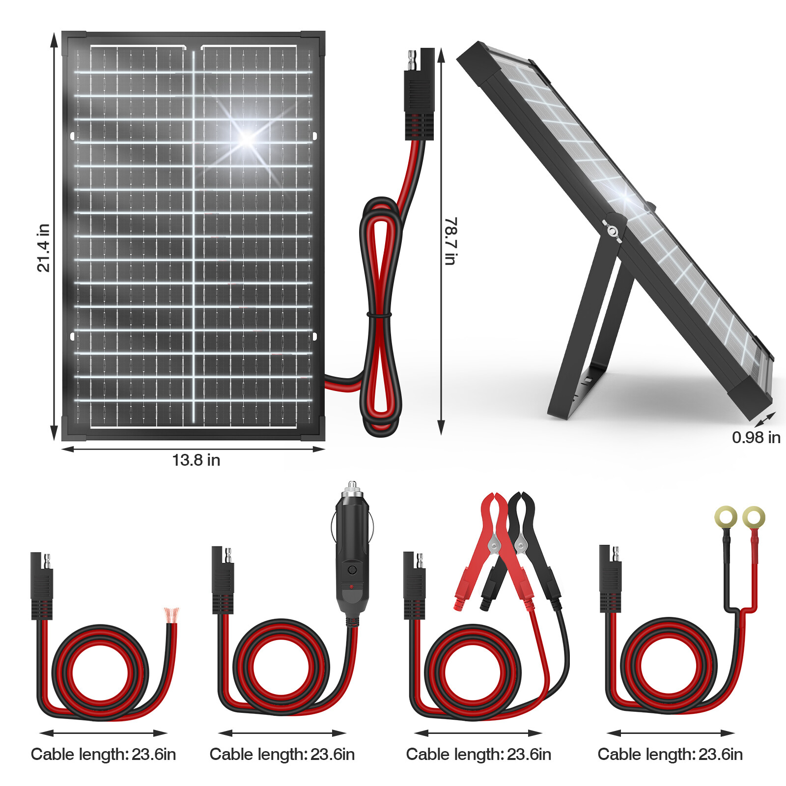 30W RV Solar Panel Trickle Charger Battery Maintainer with Controller  