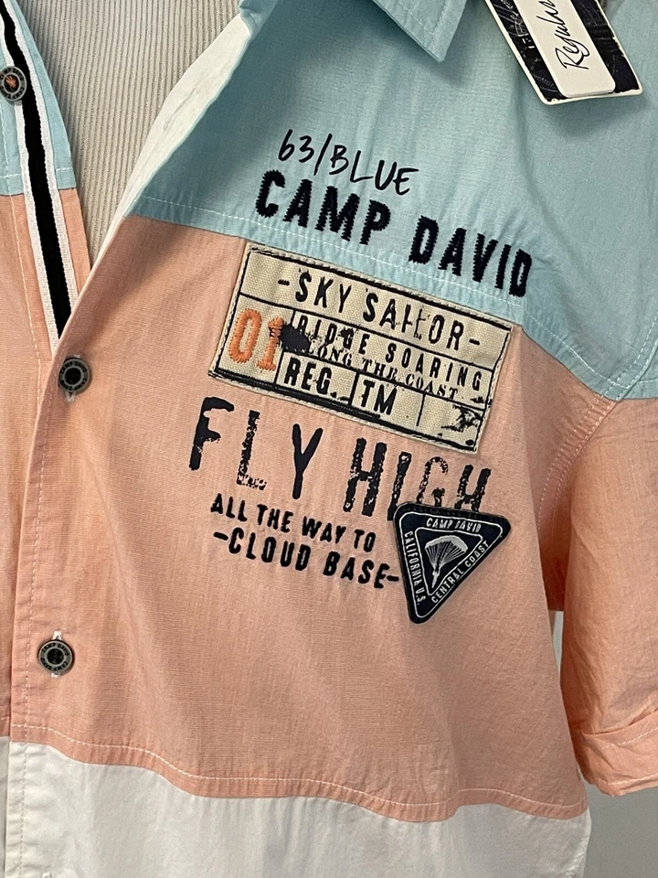 Рубашка мужская Camp David средняя на пуговицах вышитая цветной блок короткий рукав N172 - Изображение 3 из 4