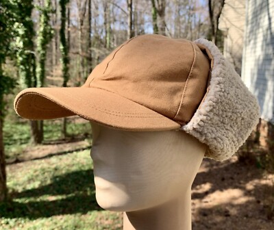 Tan CANVAS-SHERPA EAR NECK FLAP Winter Trapper Hat: One Size • Adjustable