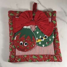 VINTAGE HHF CHRISTMAS QUILTED POTHOLDER KITSCHY ORNAMENTS GOOGLY EYES 1995
