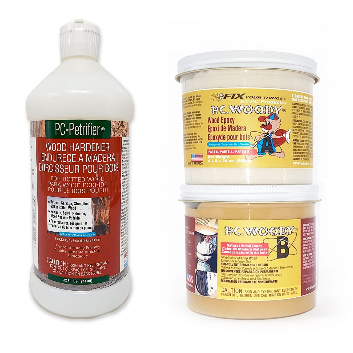 PC-Products Wood Repair Epoxy Paste and Wood Hardener Kit, PC-Woody 24 oz and...-image