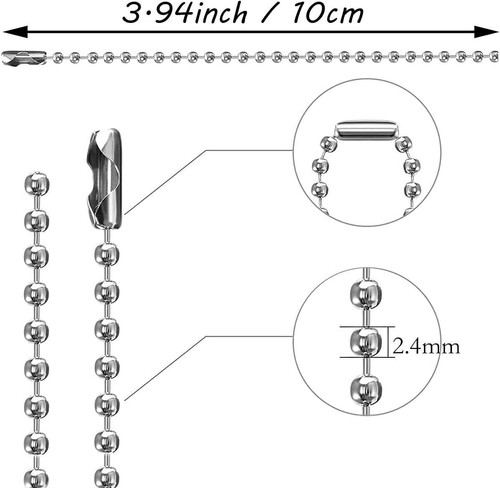 100Pcs Metal Ball Beaded Chain Connector Clasp Ball Chain Keychain 2.4mmx10cm - Picture 3 of 13