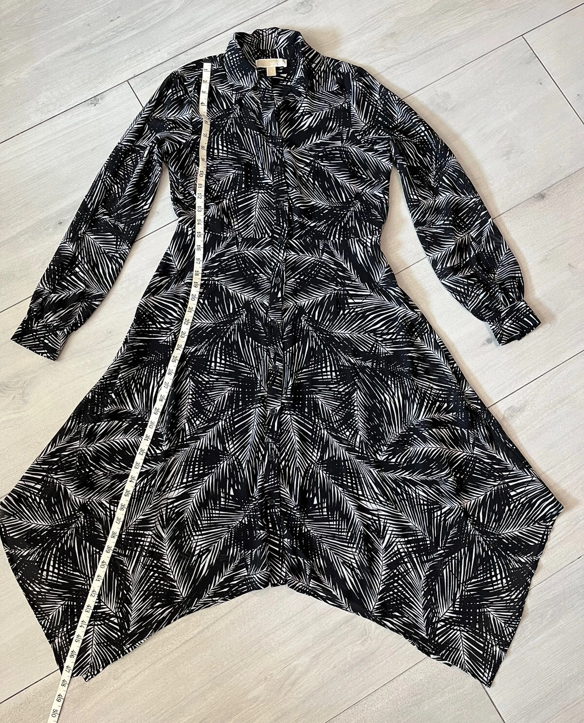 Abito donna Michael Kors stampa palma manica lunga bottoni foderato davanti taglia small